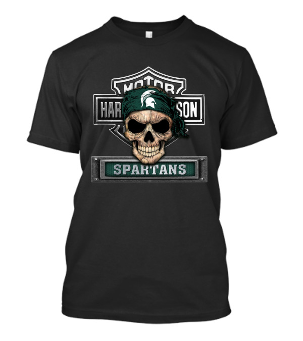 Motor Harley Davidson Skull Spartans Ncaa Michigan State T-Shirt