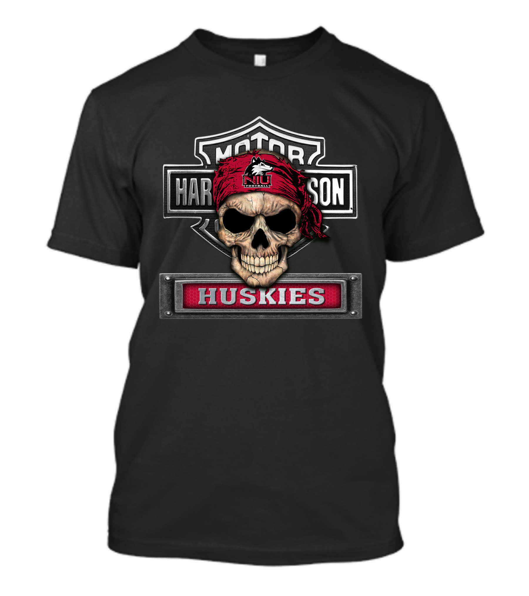 Ncaa Northern Illinois Huskies Skull With Harley Davidson Style T-Shirt