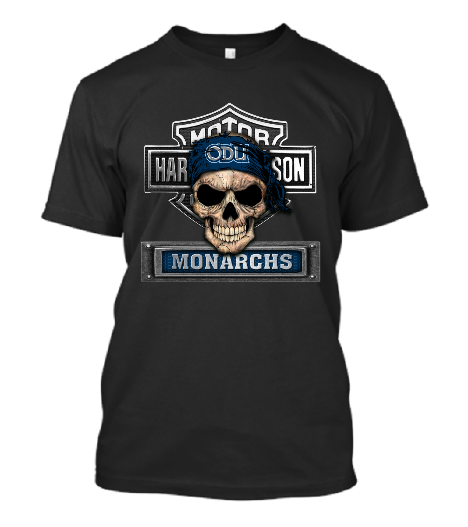 Hd Ncaa Old Dominion Monarchs Odu Skull Harle Davidson Style T-Shirt