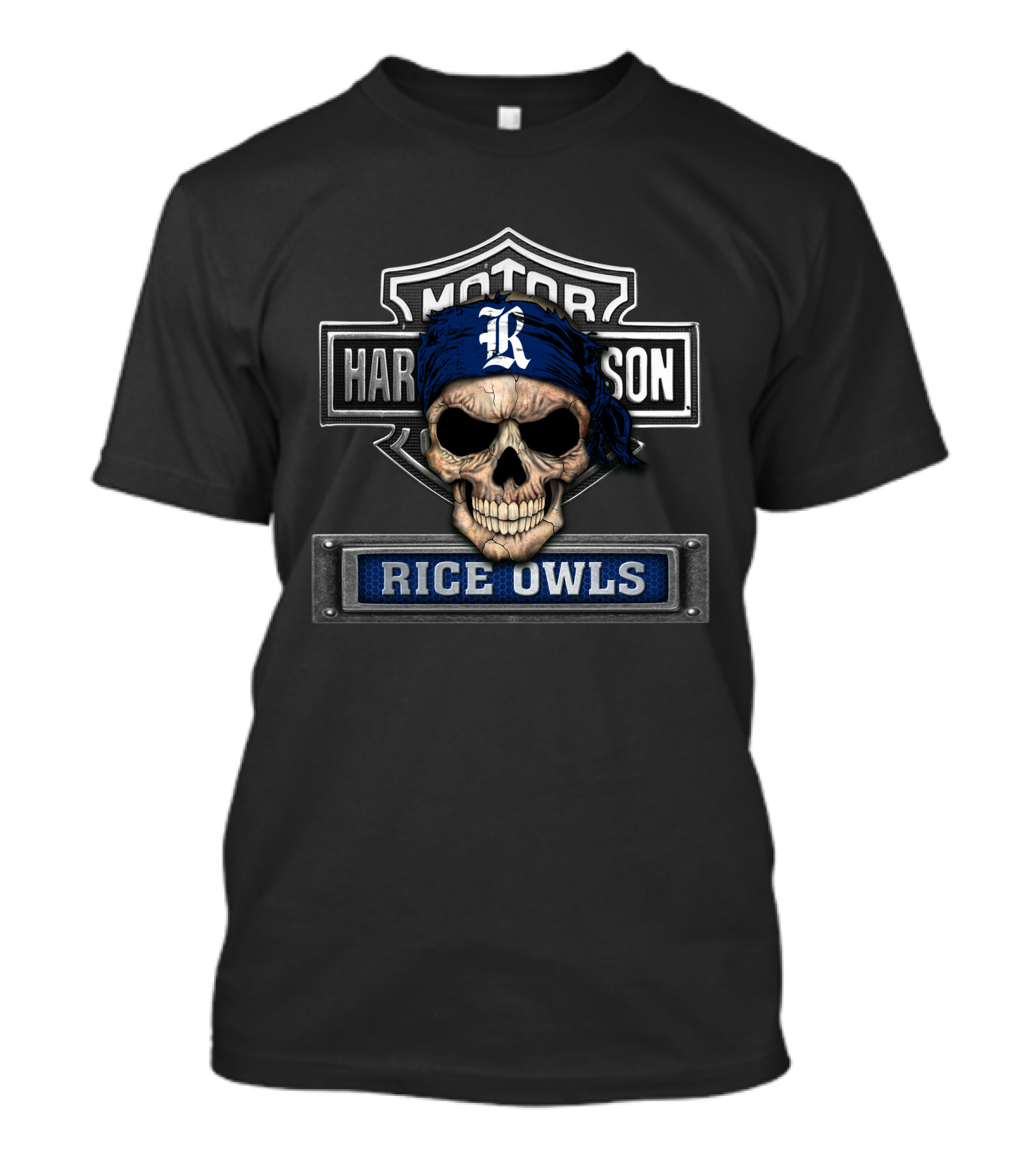 Motor Harley Davidson Rice Owls Skull Bandana T-Shirt