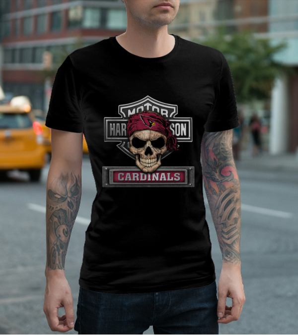Hd Nfl Arizona Cardinals Skull Bandana Harley Davidson T-Shirt