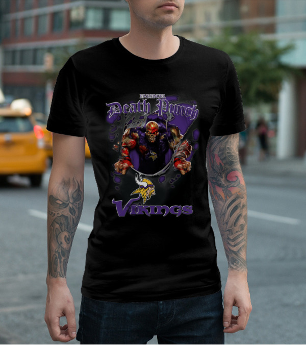 Five Finger Death Punch Minnesota Vikings Nfl Football Fans Skull T-Shirt