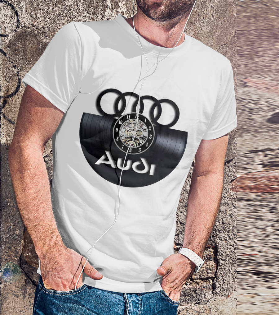 Audi Baronti Vinyl Clock With Four Rings And Gear Mechanism T-Shirt