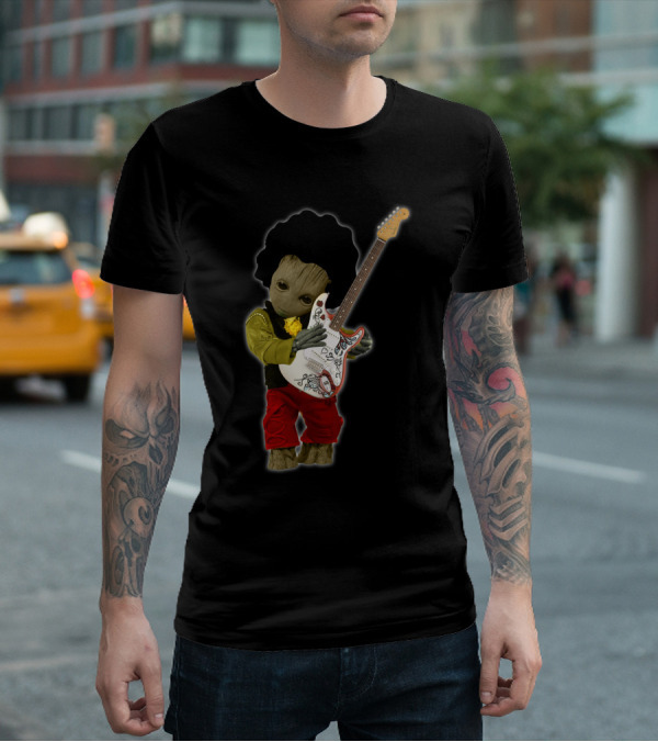 G Hug JH Guitar Groot Playing Electric Guitar With Rock Costume T-Shirt
