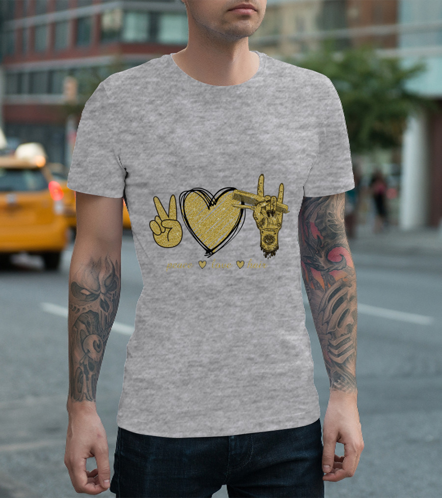 Peace Love Hair Glitter Heart And Scissors T-Shirt
