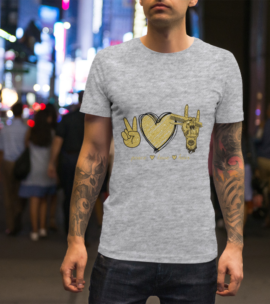 Peace Love Hair Glitter Heart And Scissors T-Shirt