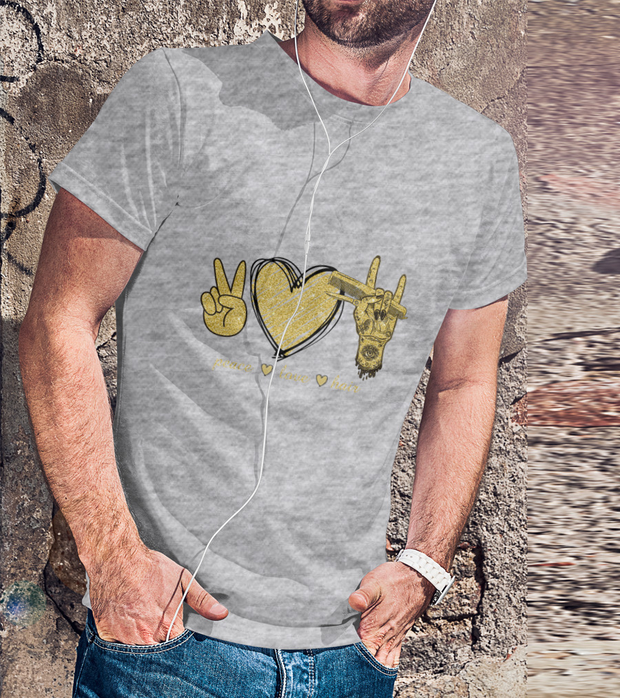Peace Love Hair Glitter Heart And Scissors T-Shirt