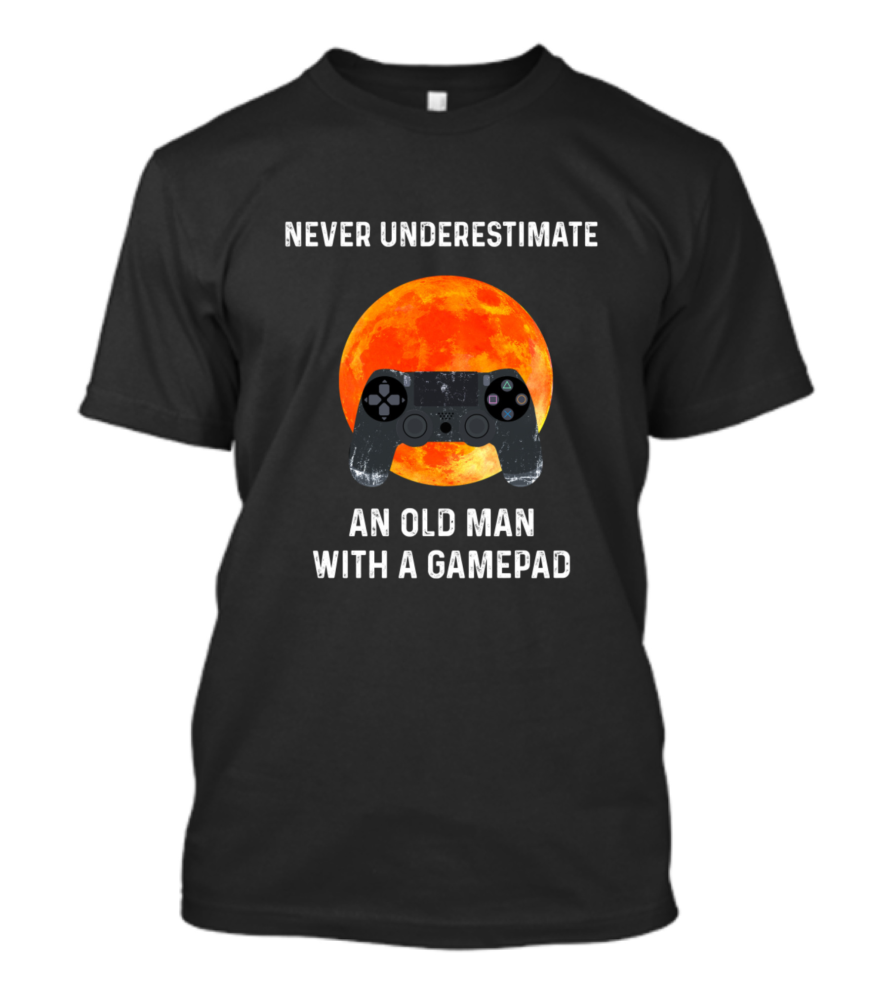 Never Underestimate An Old Man With A Gamepad And Moon Background T-Shirt