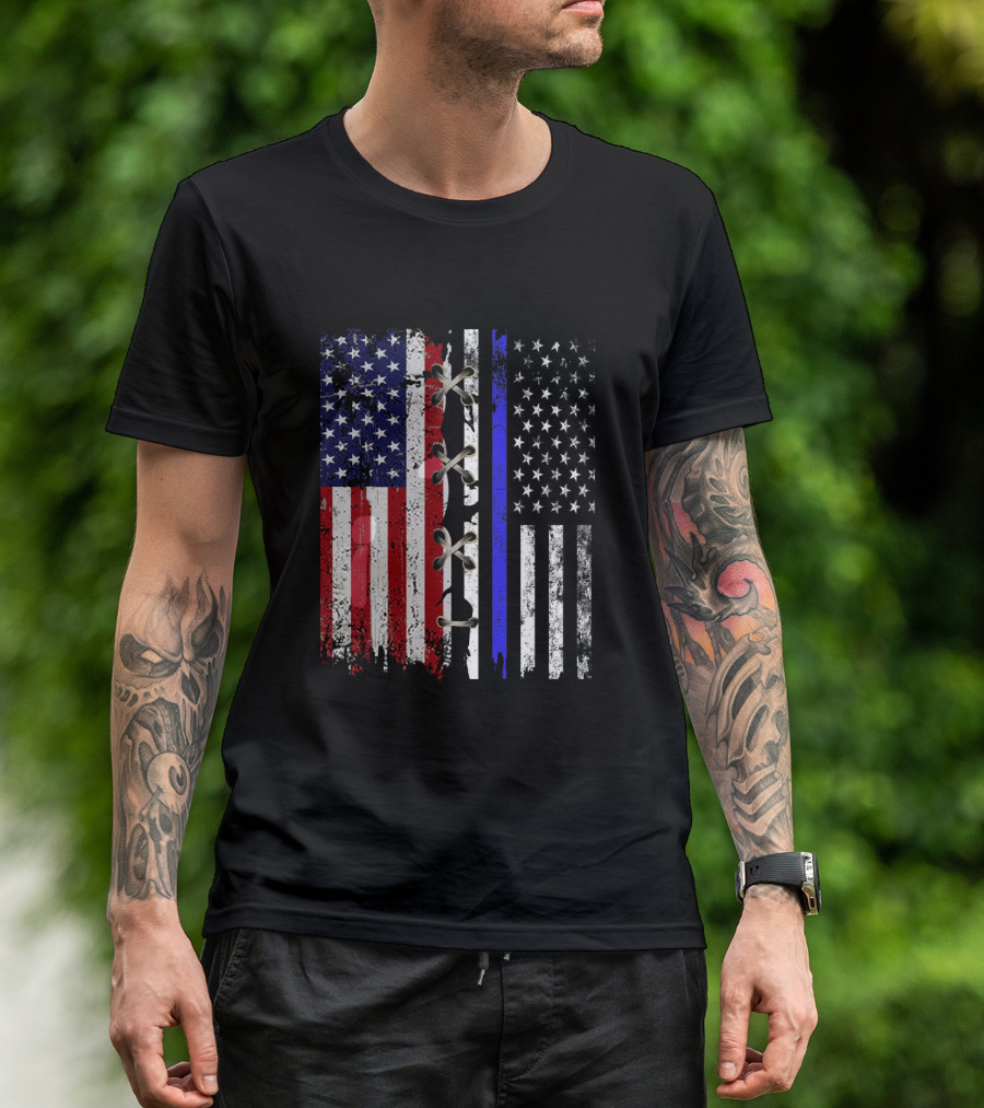 American Flag Thin Blue Line Split T-Shirt