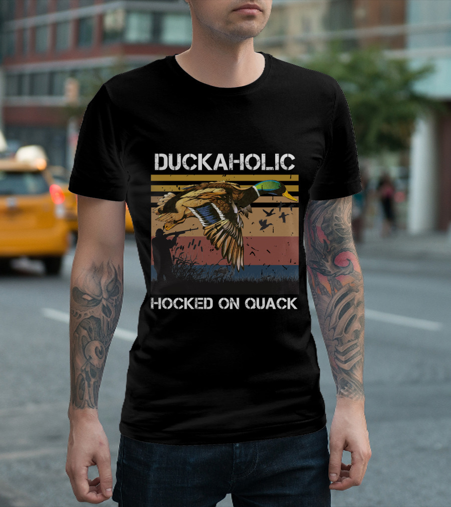 DUCKAHOLIC HOOKED ON QUACK Hunter And Flying Ducks T-Shirt