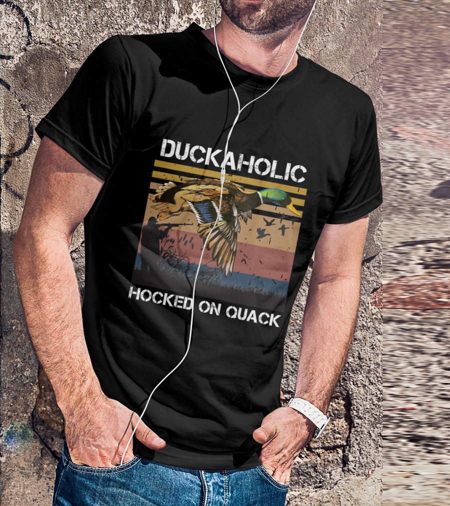 DUCKAHOLIC HOOKED ON QUACK Hunter And Flying Ducks T-Shirt