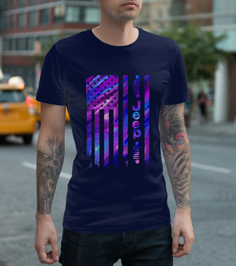 Jeep Girl American Flag Stars Purple Blue T-Shirt