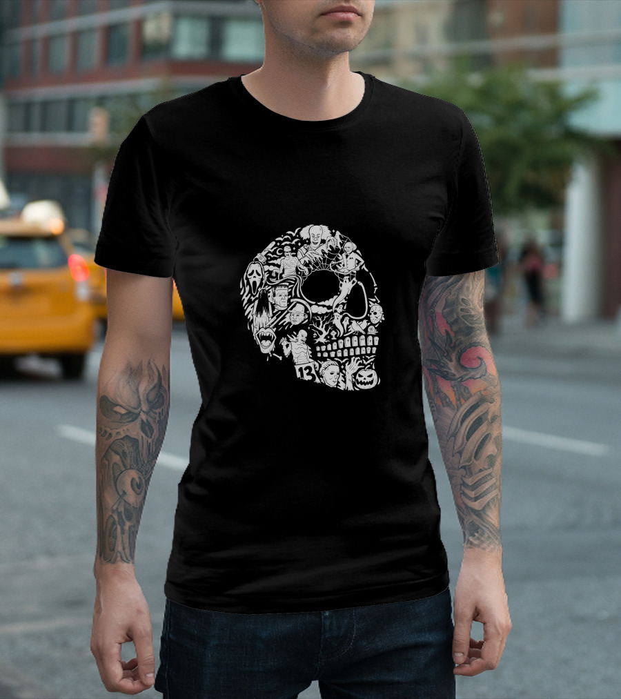 Skull Villain Horror Icons Collage T-Shirt