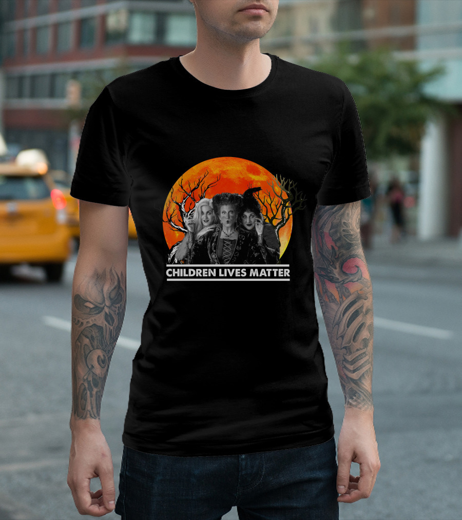 Children Lives Matter Witch Trio in Front of Spooky Orange Moon and Trees T-Shirt
