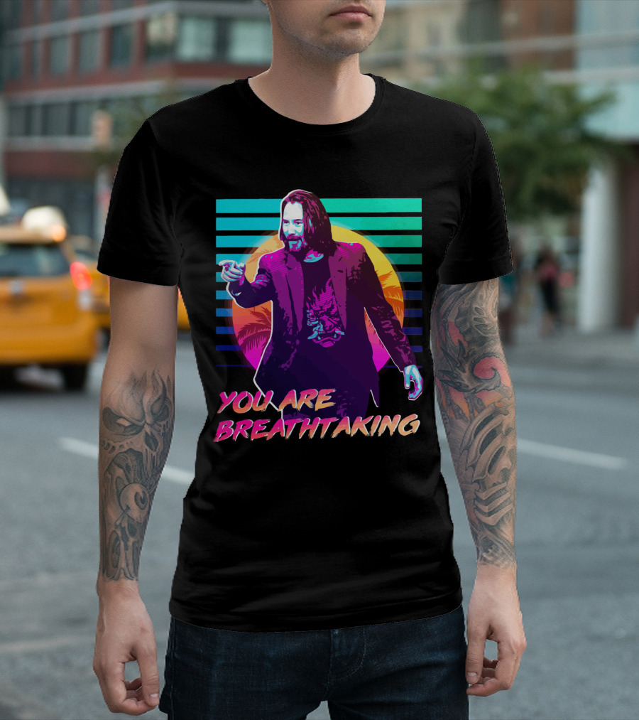 You Are Breathtaking Retro Neon Sunset Palm Trees T-Shirt
