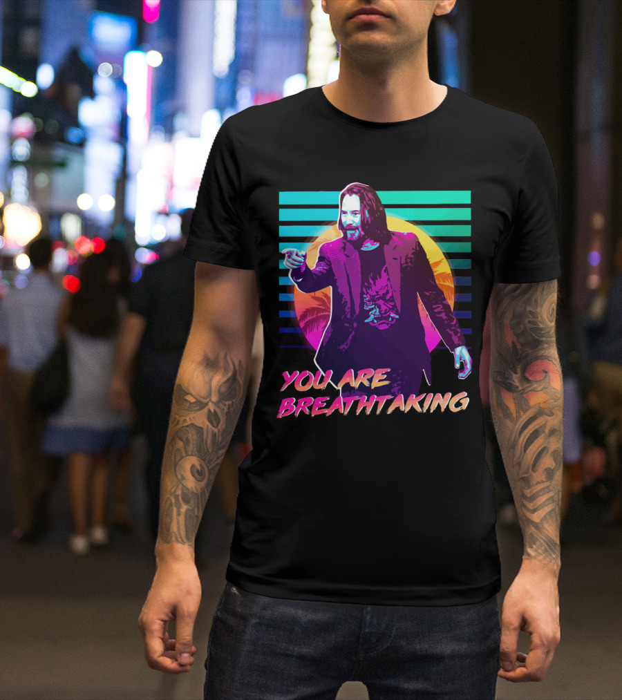 You Are Breathtaking Retro Neon Sunset Palm Trees T-Shirt