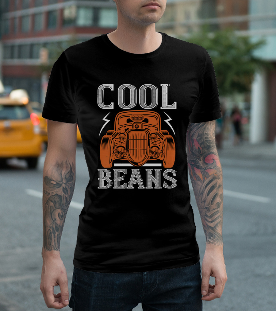 COOL BEANS Orange Vintage Car with Lightning Bolts T-Shirt