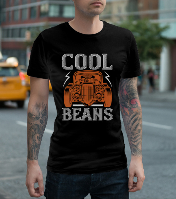 COOL BEANS Orange Vintage Car With Lightning Bolts T-Shirt