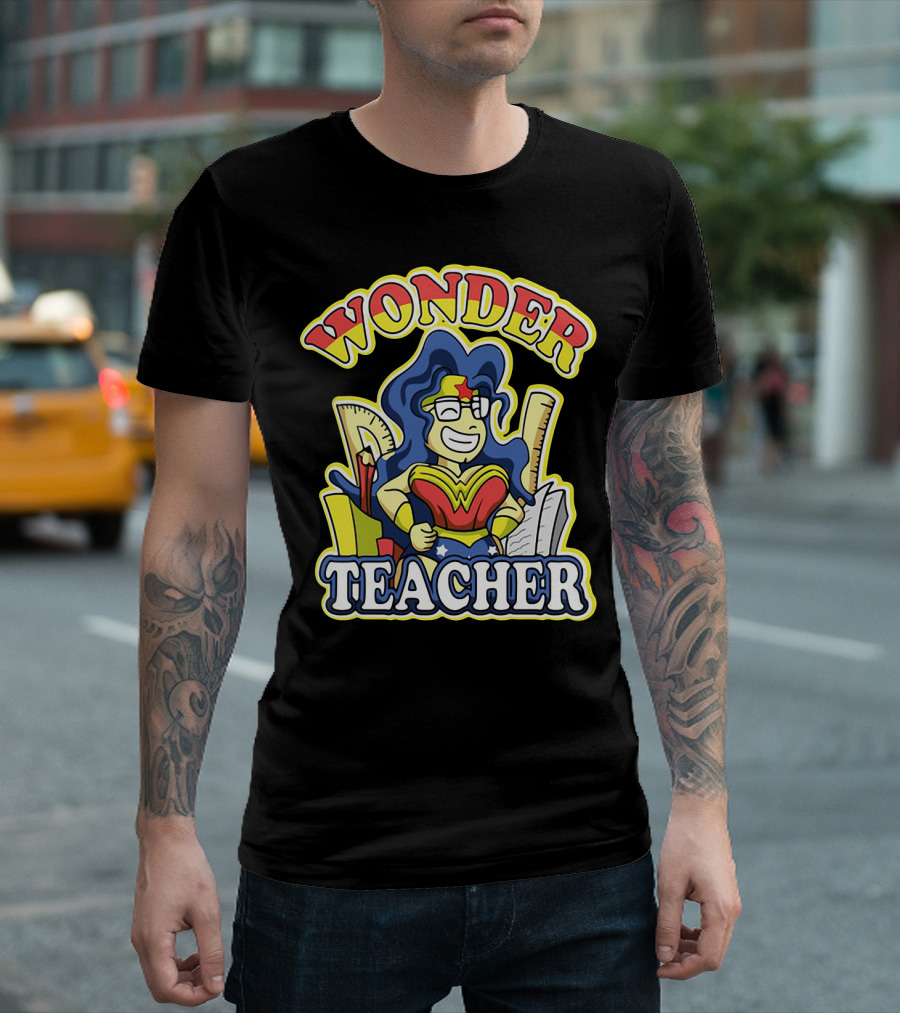 Wonder Teacher Superhero Parody with Classroom Tools T-Shirt