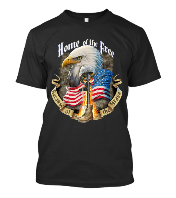 Home Of The Free Because Of The Brave American Eagle Soldier Helmet Flag T-Shirt
