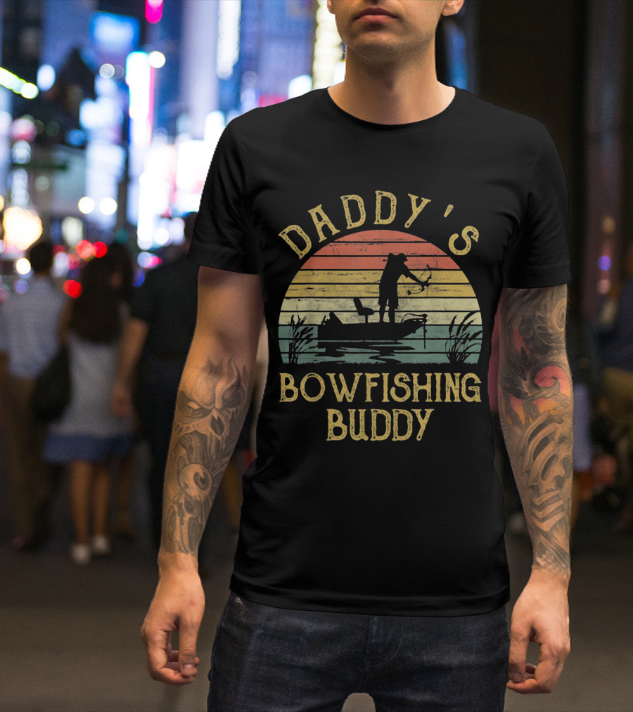 Daddy's Bowfishing Buddy Sunset Boat Adventure T-Shirt