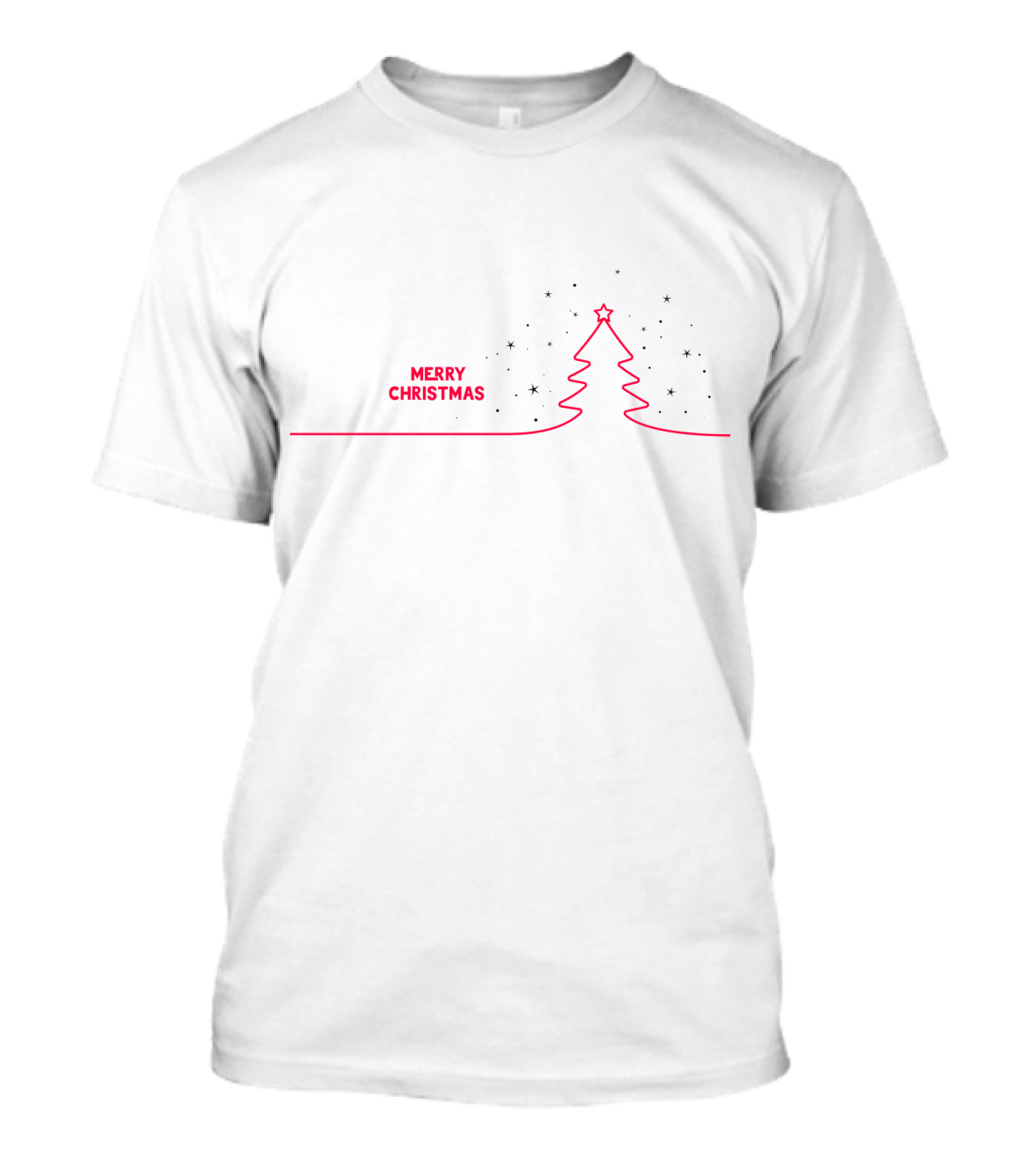 Merry Christmas Typography With Tree And Stars T-Shirt