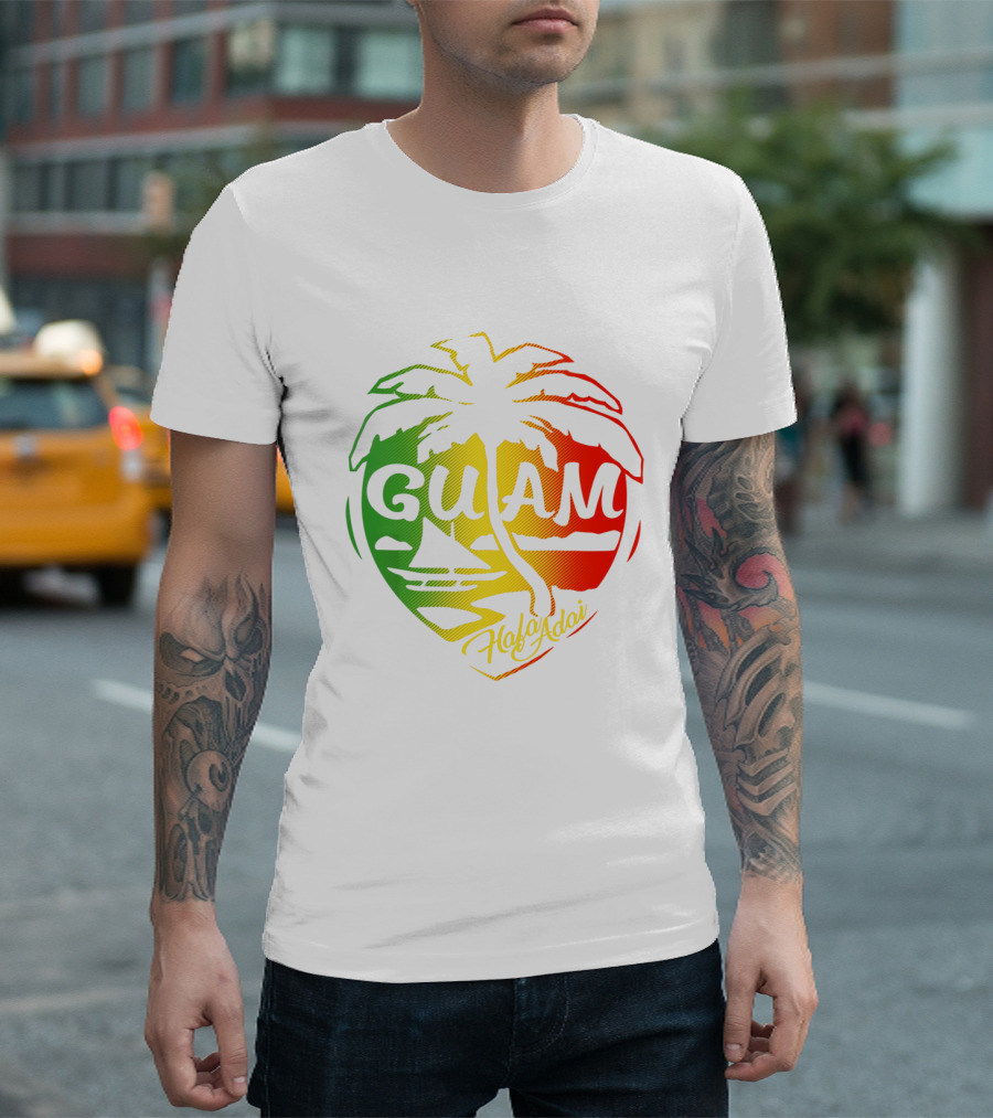 Guam Flag Islanders Pride Guamanian Chamorro History Hafa Adai Palm Tree Iconic T-Shirt
