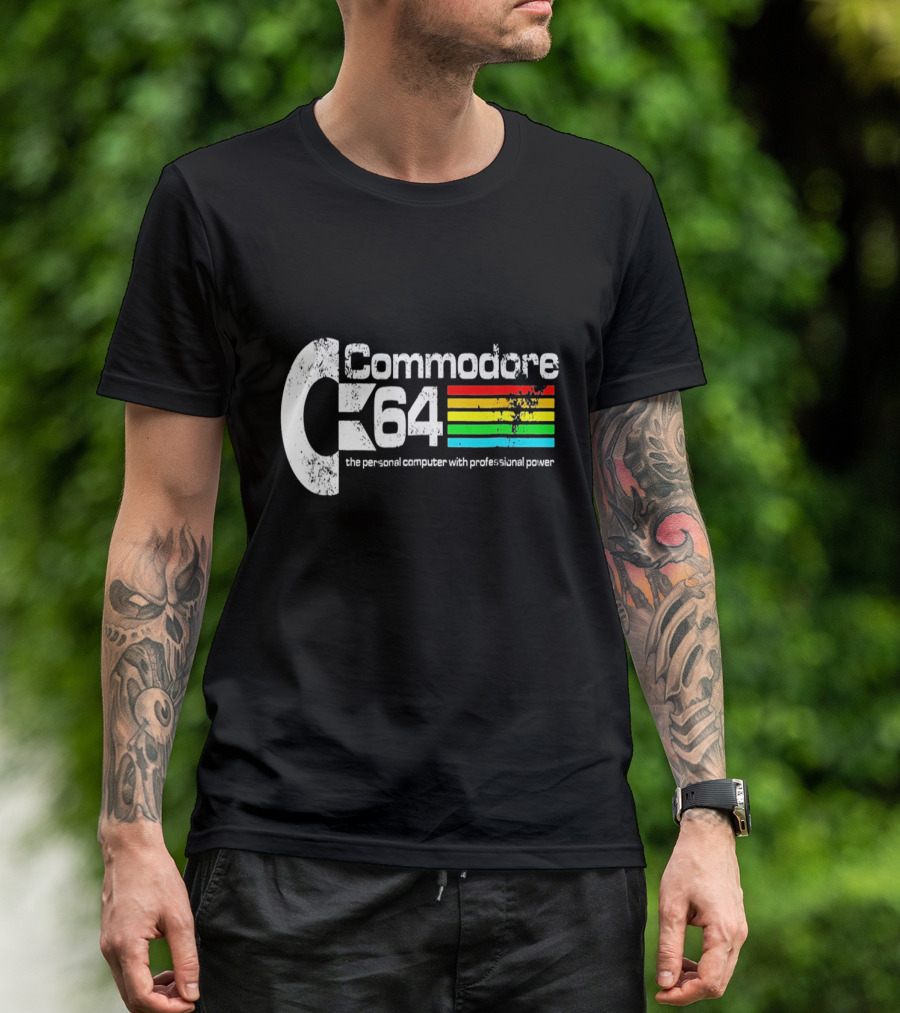 Commodore 64 The Personal Computer With Professional Power Retro Logo Textured T-Shirt