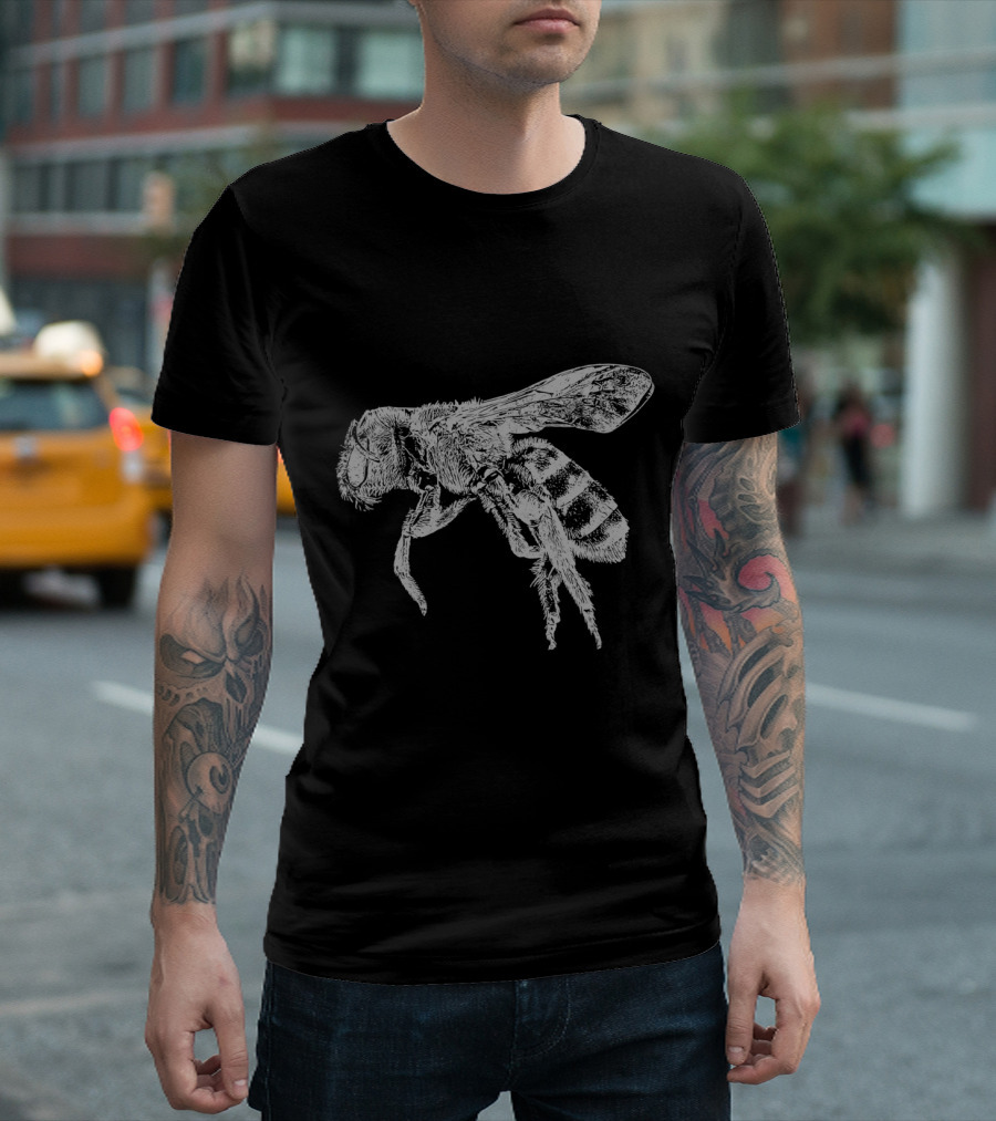Vintage Distressed Cute Bee for Beekeeping Enthusiasts in Black and White Sketch T-Shirt
