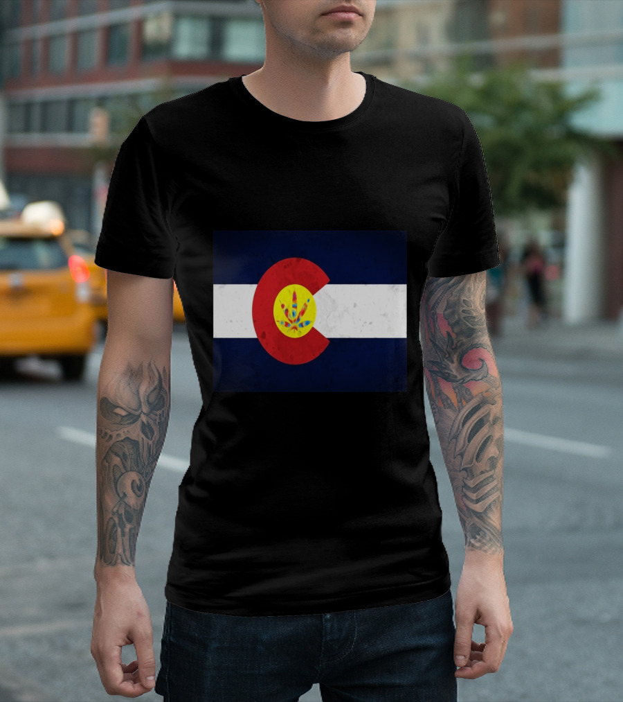 Colorado Flag Tie Dye Leaf Cannabis Symbol BlueWhiteRed T-Shirt
