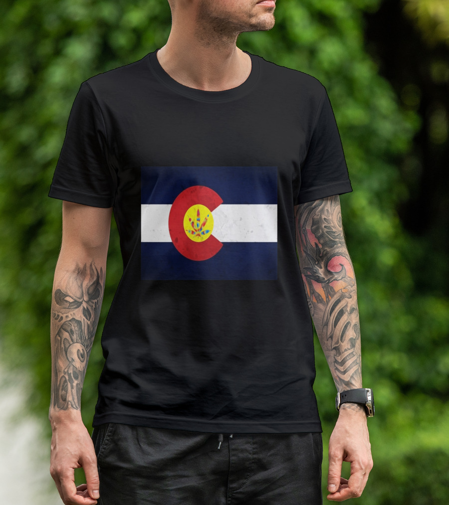 Colorado Flag Tie Dye Leaf Cannabis Symbol BlueWhiteRed T-Shirt