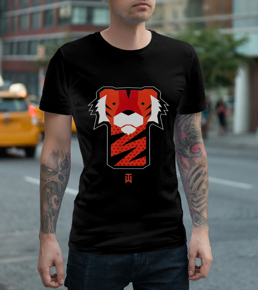 Frank Tiger Wood Inspired Graphic Featuring Bold Red Tiger Icon And TW T-Shirt