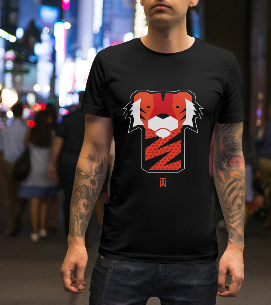 Frank Tiger Wood Inspired Graphic Featuring Bold Red Tiger Icon And TW T-Shirt
