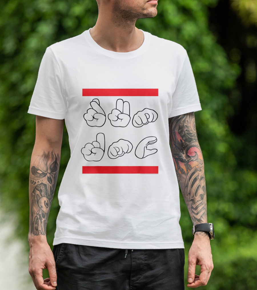 Run DMC ASL Graphic With Iconic Red Bars And Sign Language T-Shirt