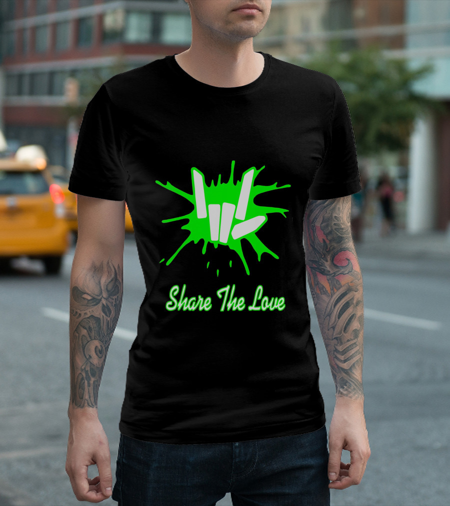 Share The Love Hand Sign Neon Green Splash T-Shirt