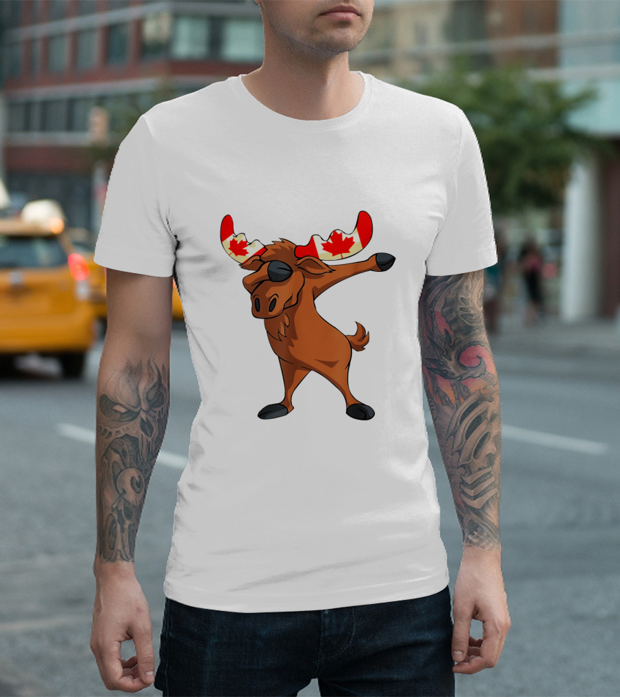 Canadian Moose with Maple Leaf Antlers Dabbing Pose Canada Day T-Shirt