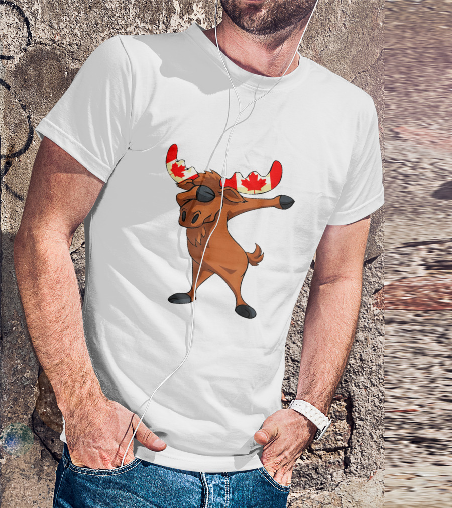 Canadian Moose With Maple Leaf Antlers Dabbing Pose Canada Day T-Shirt
