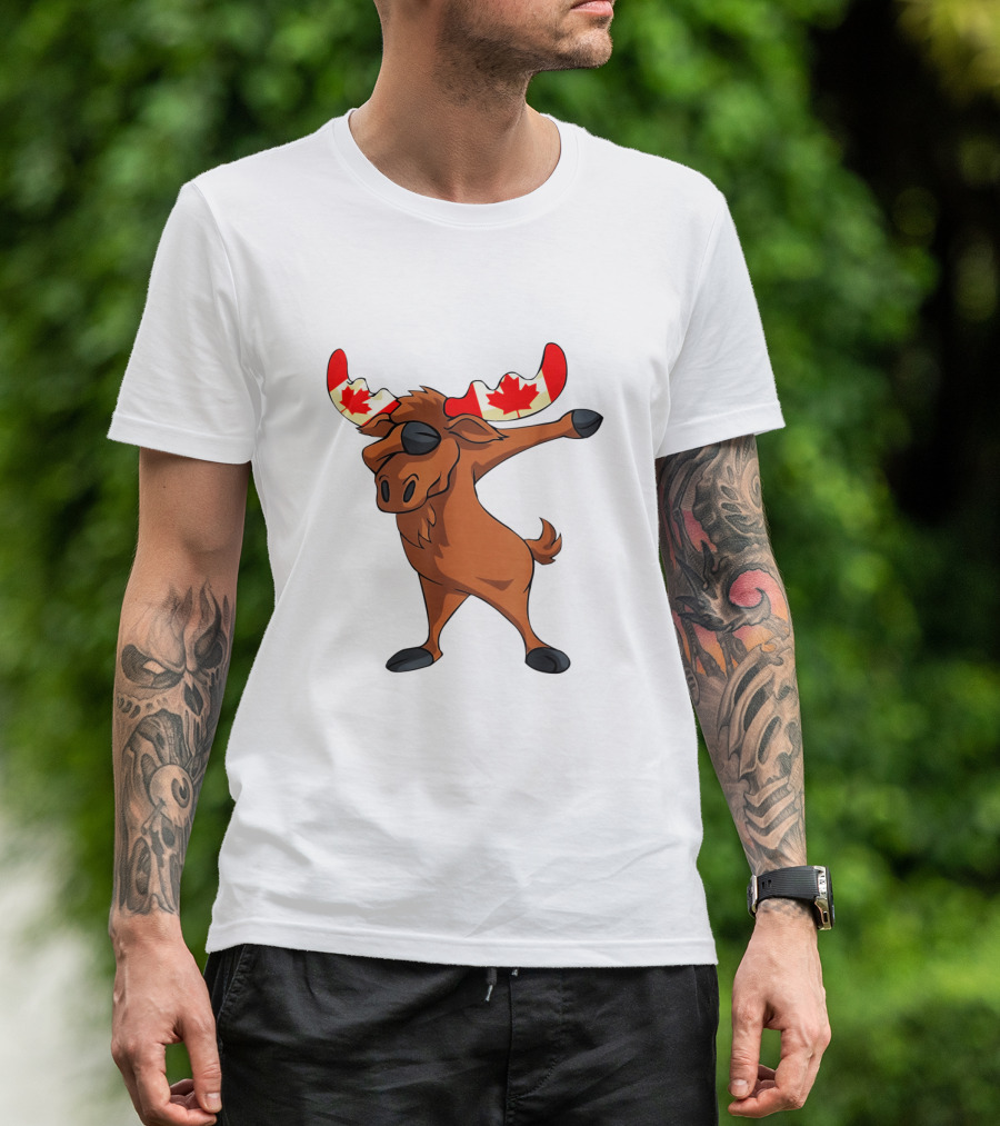 Canadian Moose With Maple Leaf Antlers Dabbing Pose Canada Day T-Shirt