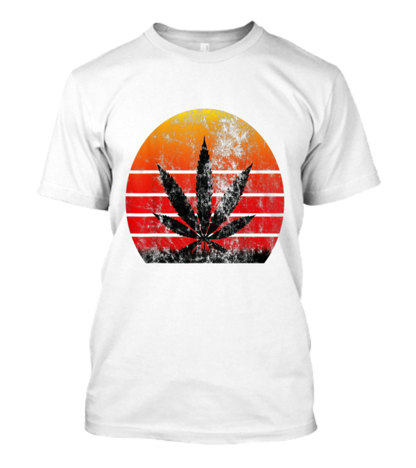 Vintage Sunset Marijuana Weed Leaf T-Shirt