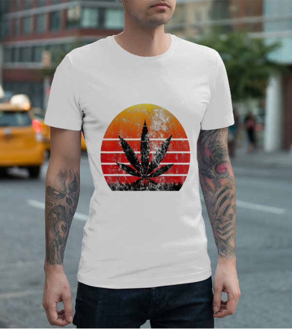 Vintage Sunset Marijuana Weed Leaf T-Shirt