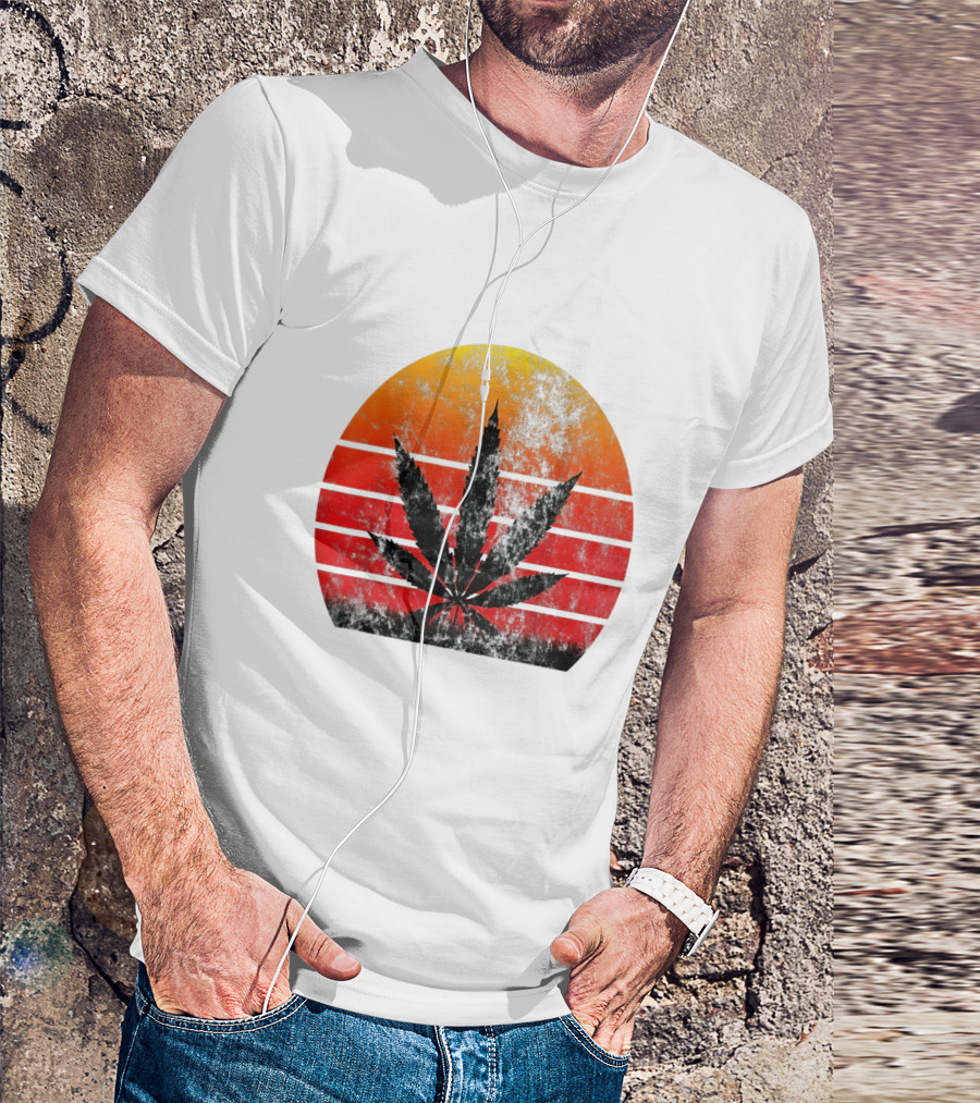 Vintage Sunset Marijuana Weed Leaf T-Shirt