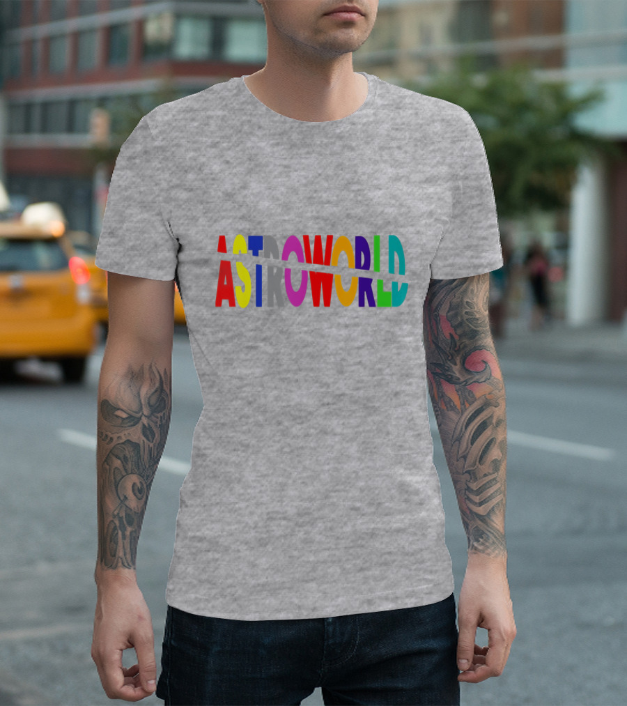 Astroworld Multicolor Split Text Graphic on Gray Background T-Shirt