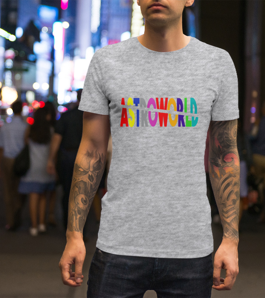 Astroworld Multicolor Split Text Graphic On Gray Background T-Shirt