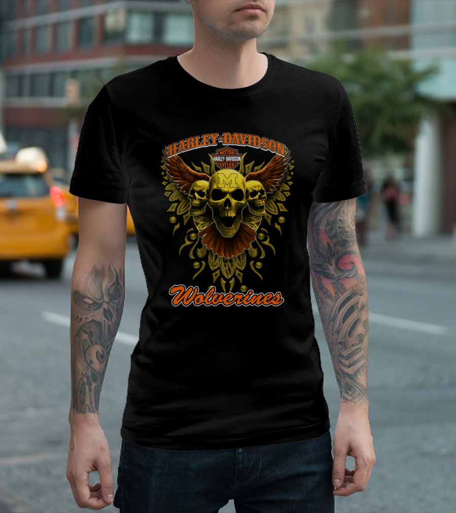 Harley Davidson Wolverines Motorcycles Skulls Wings Michigan T-Shirt