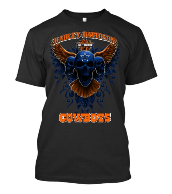 Harley Davidson Cowboys Motor Cycles Star Skull Wings T-Shirt