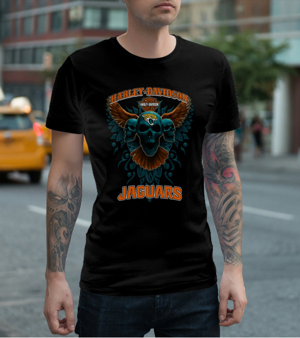Harley Davidson Motorcycles Jaguars Skulls Wings Nfl T-Shirt