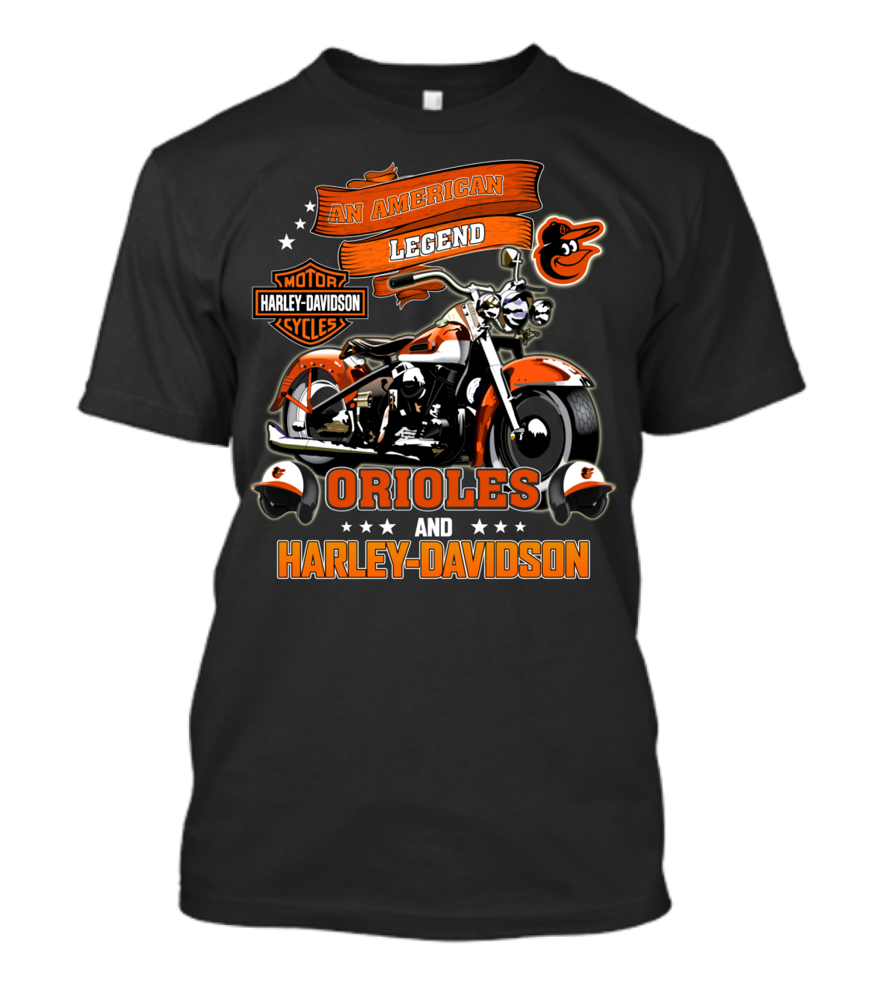 An American Legend Orioles And Harley Davidson Motor Cycles T-Shirt