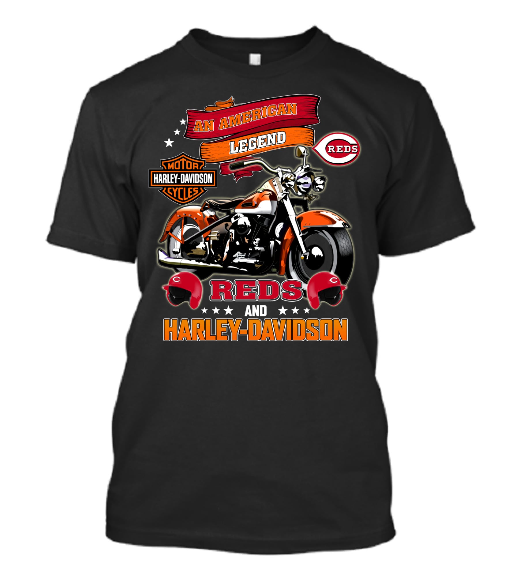 An American Legend Reds And Harley Davidson Motorcycle Mlb T-Shirt
