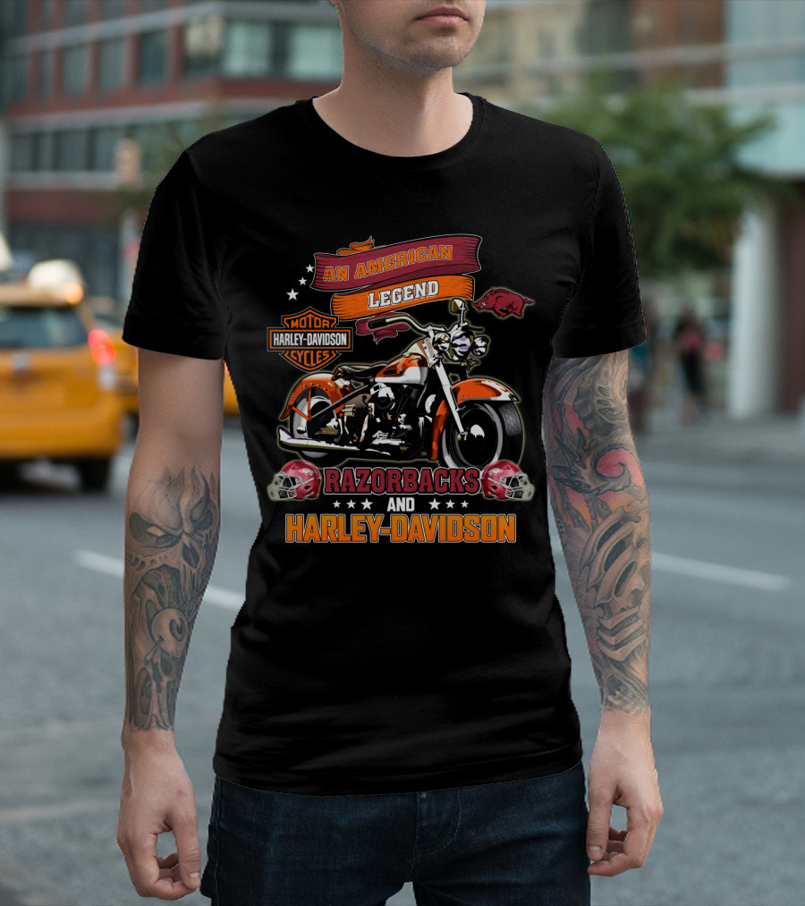 An American Legend Razorbacks And Harley Davidson Motor Cycles T-Shirt
