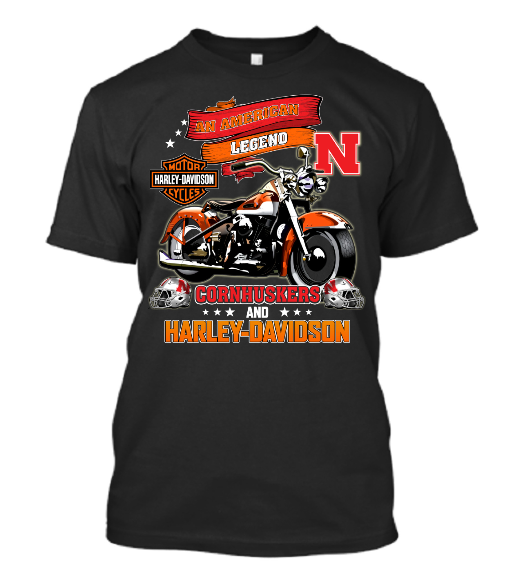 An American Legend Nebraska Cornhuskers And Harley Davidson T-Shirt